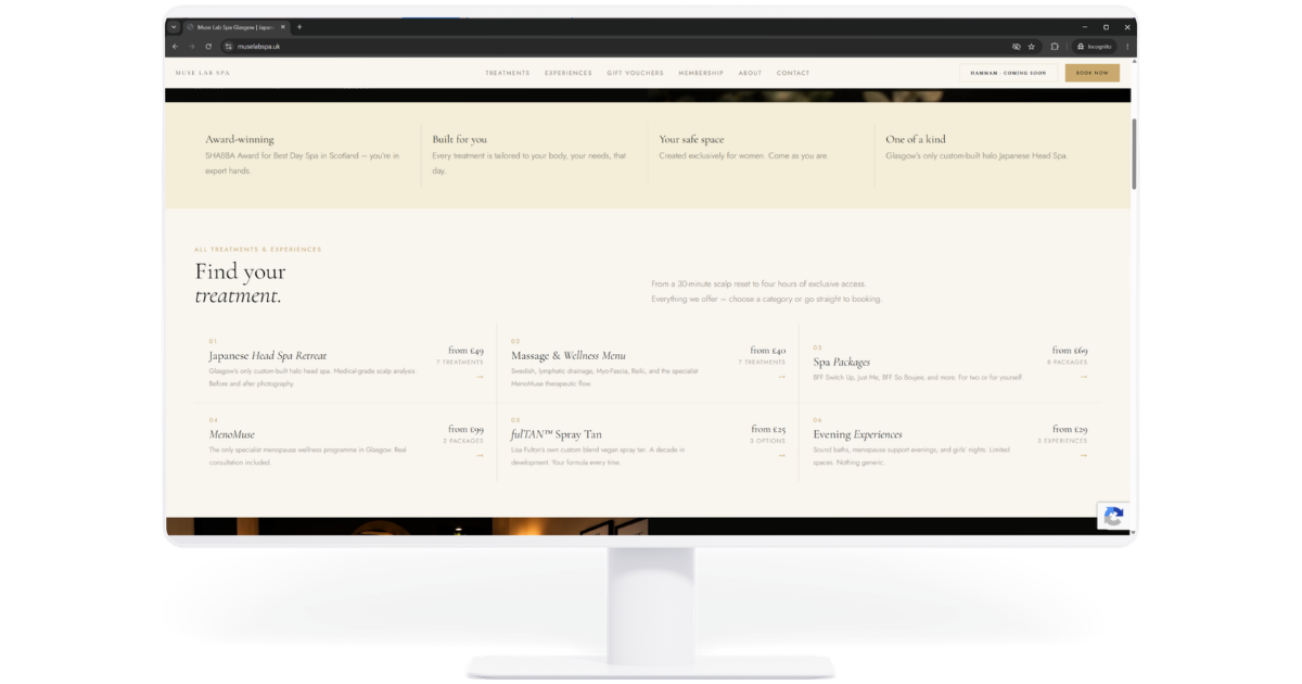 Muse Lab Spa - website detail