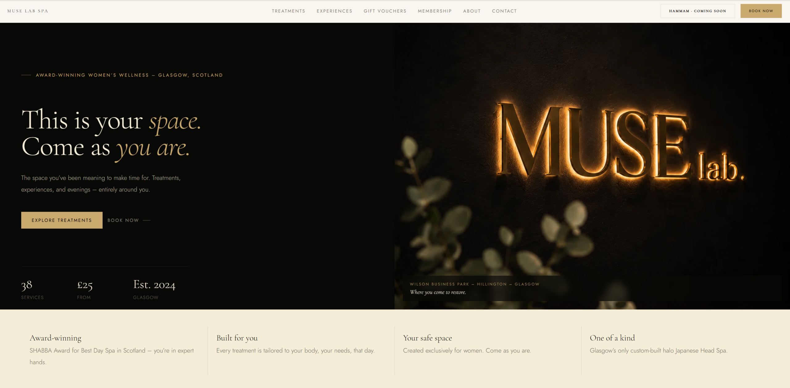 Muse Lab Spa website homepage
